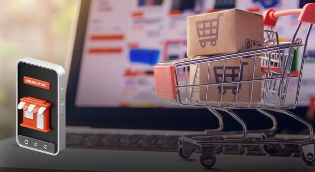 Carrinho de compras online em ecrã de portátil. Carrinho de compras online em ecrã de portátil.
